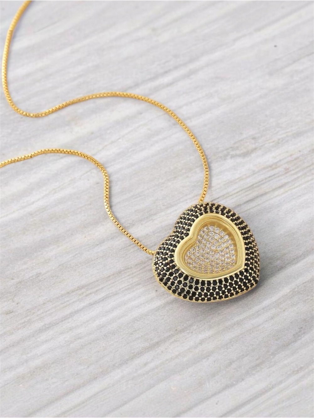 Heart Black CZ Pendant Necklace NWT 18KT Gold Plated